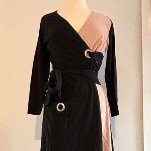 Eshakti, Highly-Detailed Beige and Black Wrap Dress